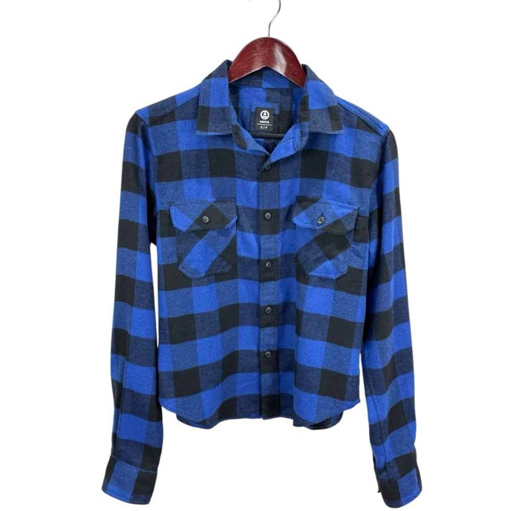 Amnesia Blue Buffalo Check Plaid Shirt Size S (fits Junior 12-14Y)